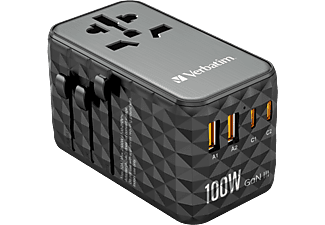 VERBATIM UTA-06 GaN III utazó adapter 2xUSB-C PD 100W QC 4+, 2xUSB-A QC 3.0 csatlakozás (32121)