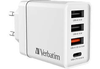 VERBATIM CHR-30EU2 hálózati töltő, max 30W, 1xUSB-C QC, 1xUSB-A QC, 2xUSB-A, fehér (49701)