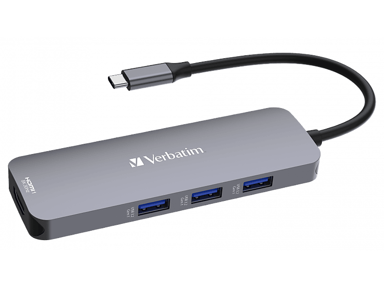 VERBATIM CMH-08 USB Type-C 3.2 Gen1 multiport adapter, 2x HDMI, 3x USB-A, SD-microSD, USB-C PD 100W (32151)