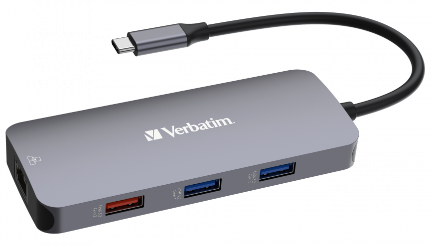 VERBATIM CMH-09 USB Type-C 3.2 Gen2 multiport adapter, HDMI, RJ-45, 3x USB-A, 2x USB-C (32152)