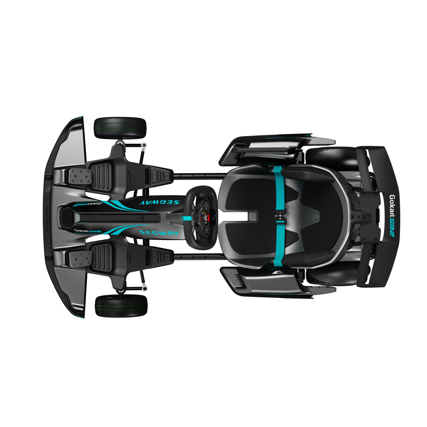 Top view of a Segway GoKart, black with teal accents.