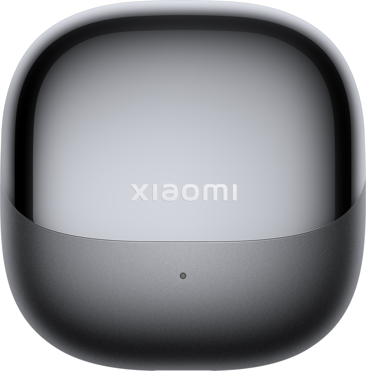 Estuche de carga de auriculares inalámbricos Xiaomi gris con el nombre de la marca.