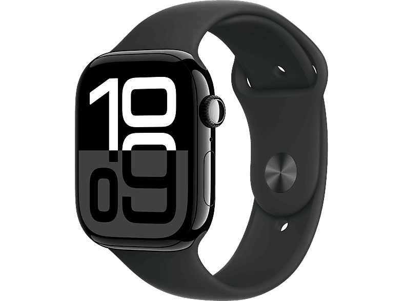 Apple Watch Series 10 (2024), GPS, 42 mm, Gesto de doble toque, Caja aluminio Negro azabache, Correa deportiva Negra, Talla S/M