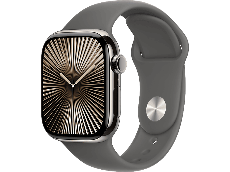 Apple Watch Series 10 (2024), GPS + Cellular, 42 mm, Gesto de doble toque, Caja titanio Natural, Correa deportiva Gris piedra, Talla M/L