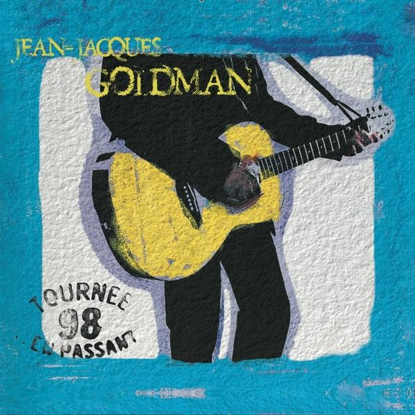 Pochette d'album, Jean-Jacques Goldman, avec une guitare jaune. Fond bleu avec texte.