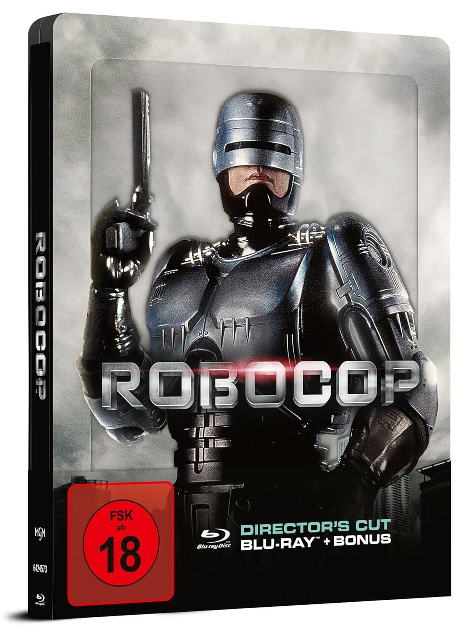 RoboCop Blu-ray-Hülle mit Filmtitel und einer Person im RoboCop-Anzug.
