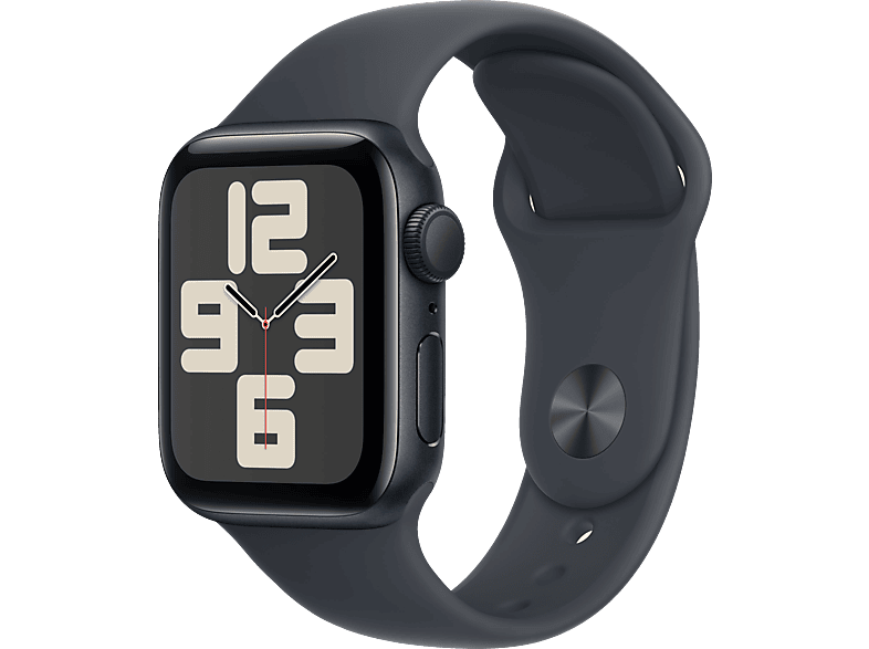 Apple Watch SE (2024), GPS + Cellular, 40 mm, Caja de aluminio Medianoche, Vidrio delantero Ion-X, Correa deportiva Talla M/L