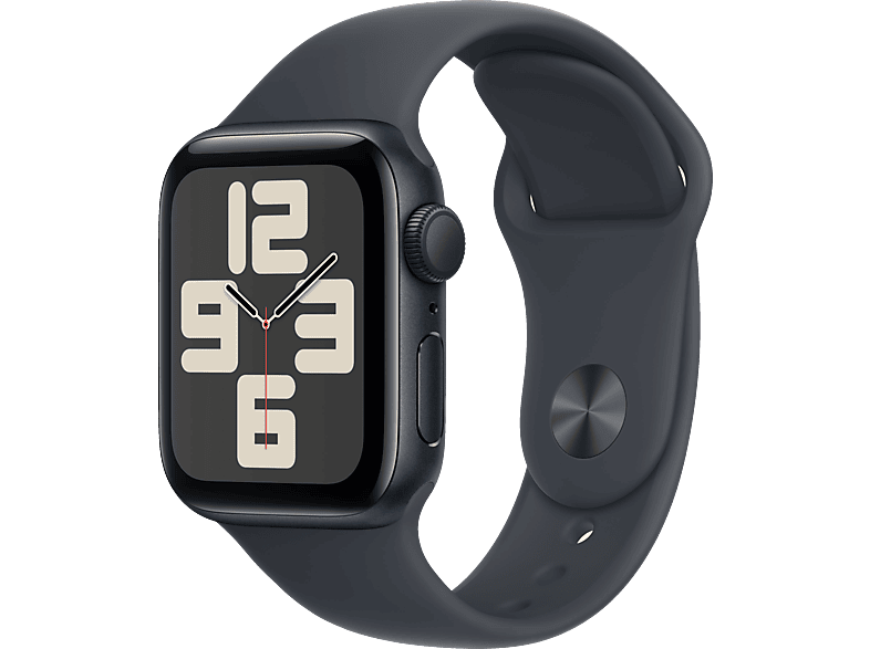 Apple Watch SE (2024), GPS, 40 mm, Caja de aluminio Medianoche, Vidrio delantero Ion-X, Correa deportiva Talla S/M