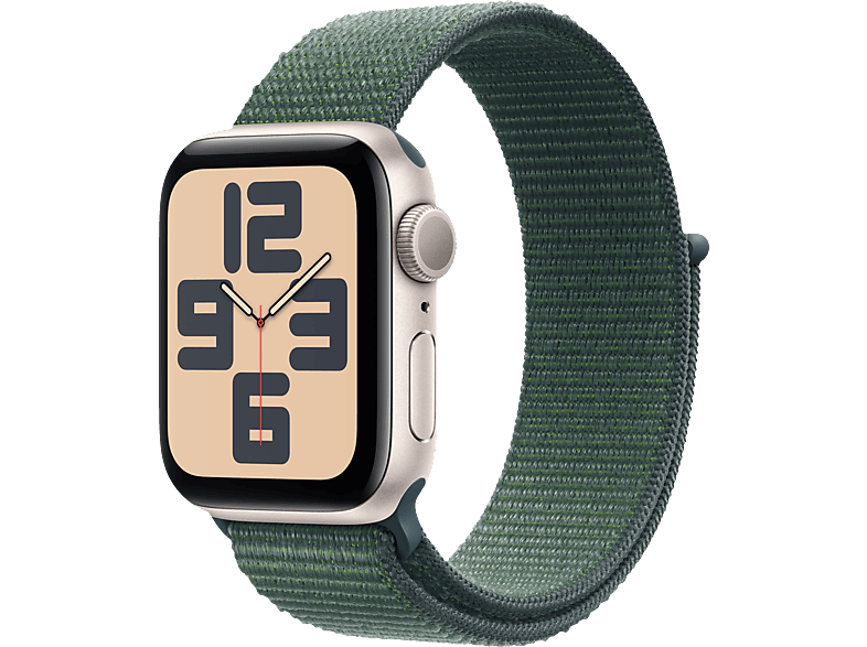 Apple Watch SE (2024), GPS + Cellular, 40 mm, Caja de aluminio Blanco estrella, Vidrio delantero Ion-X, Correa Loop deportiva Verde lago