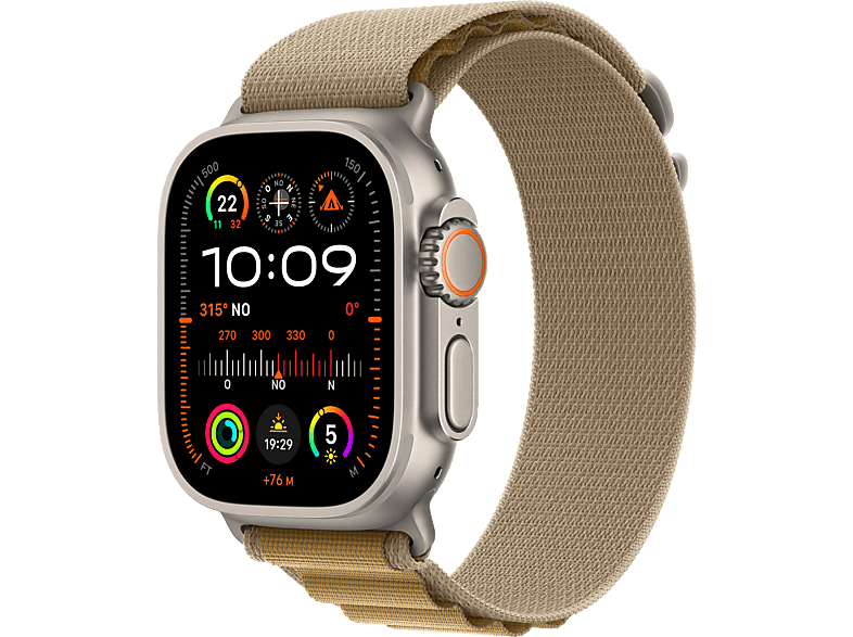 Apple Watch Ultra 2 (2024), GPS + Cellular, 49 mm, Caja de Titanio Natural, Gesto doble toque, Correa Alpine Loop color Canela, Talla L