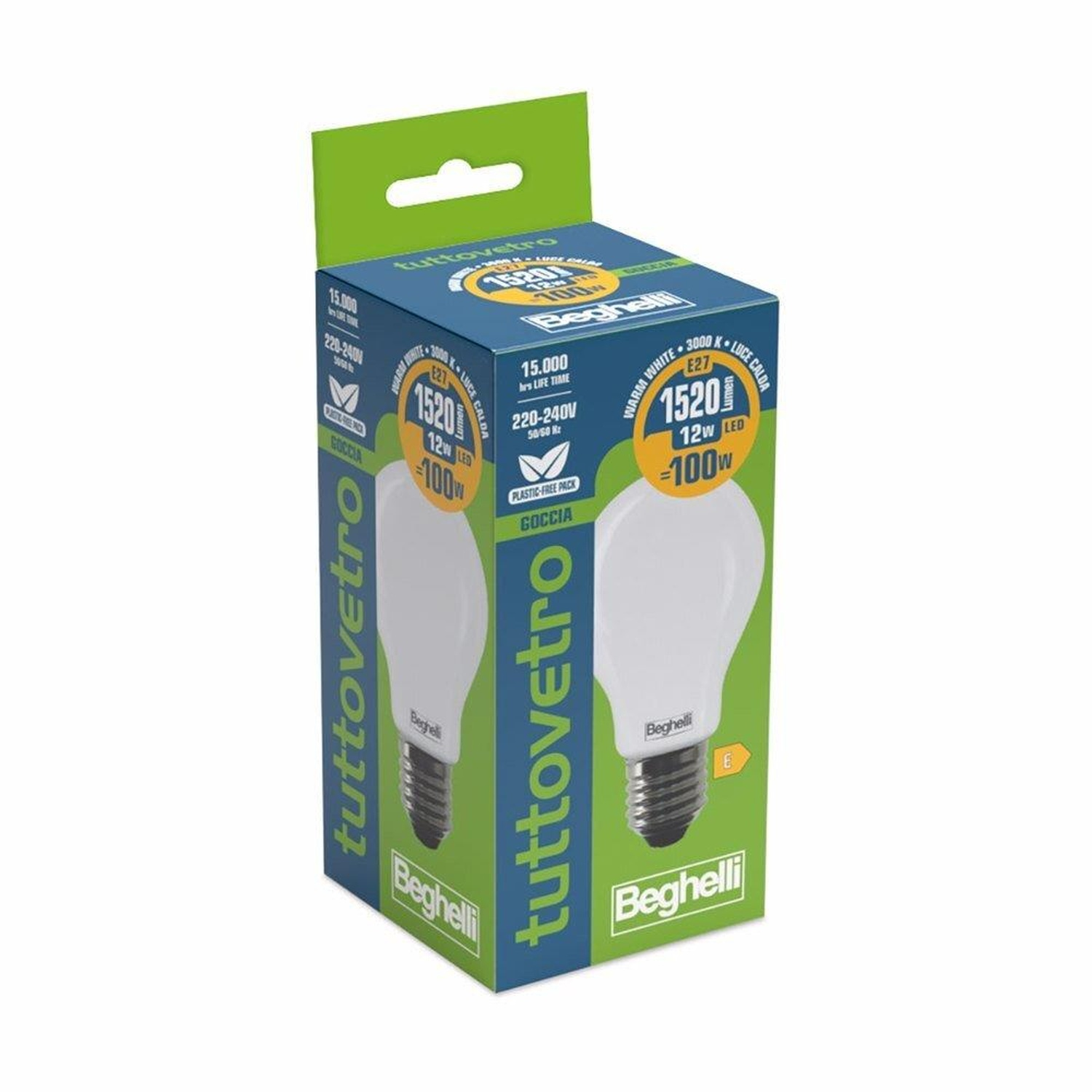 Una lampadina con confezione senza plastica.