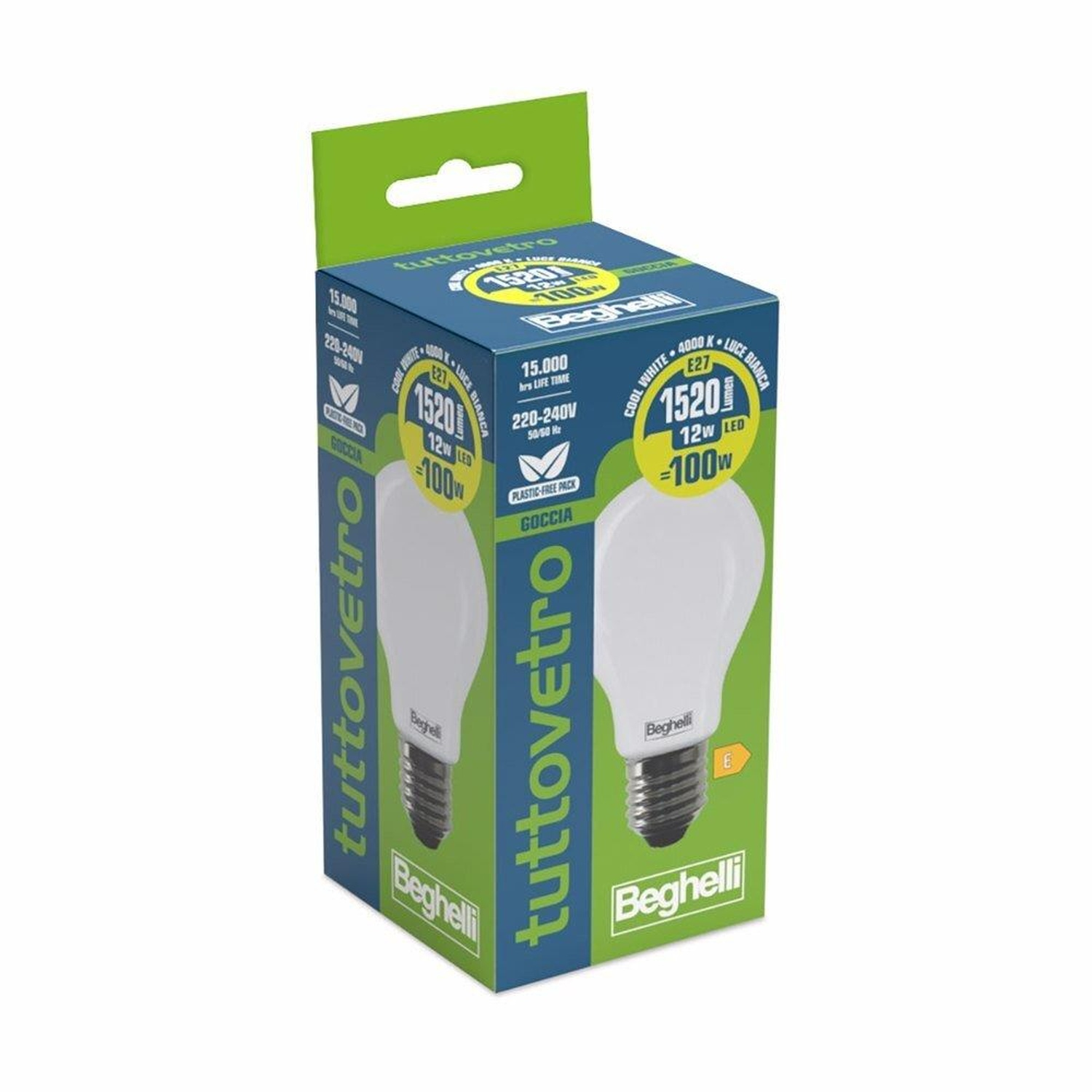 Scatola della lampadina LED Beghelli 15201 12W, luce bianca.