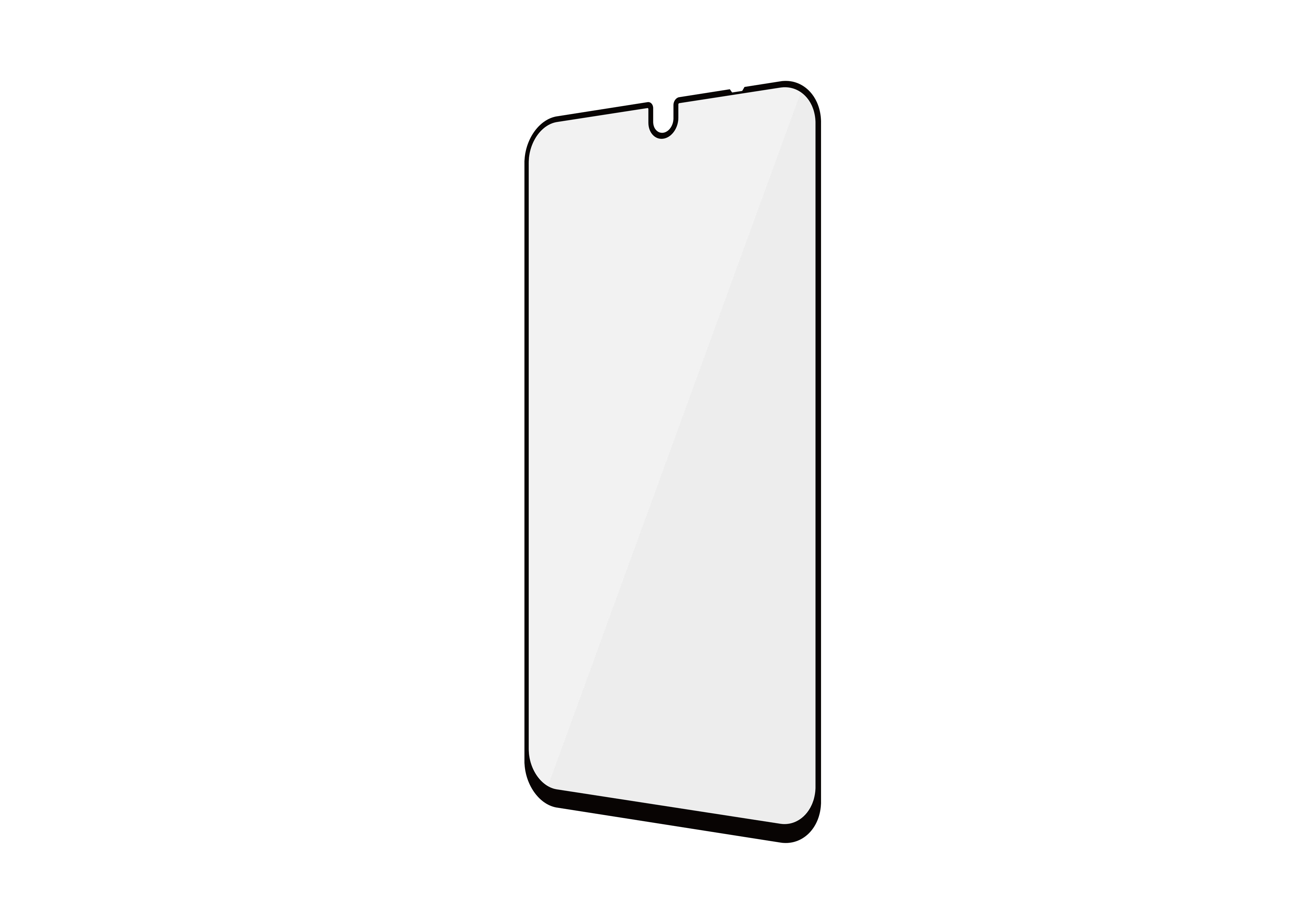 Ein klarer Bildschirmschutz für ein Telefon auf weißem Hintergrund.