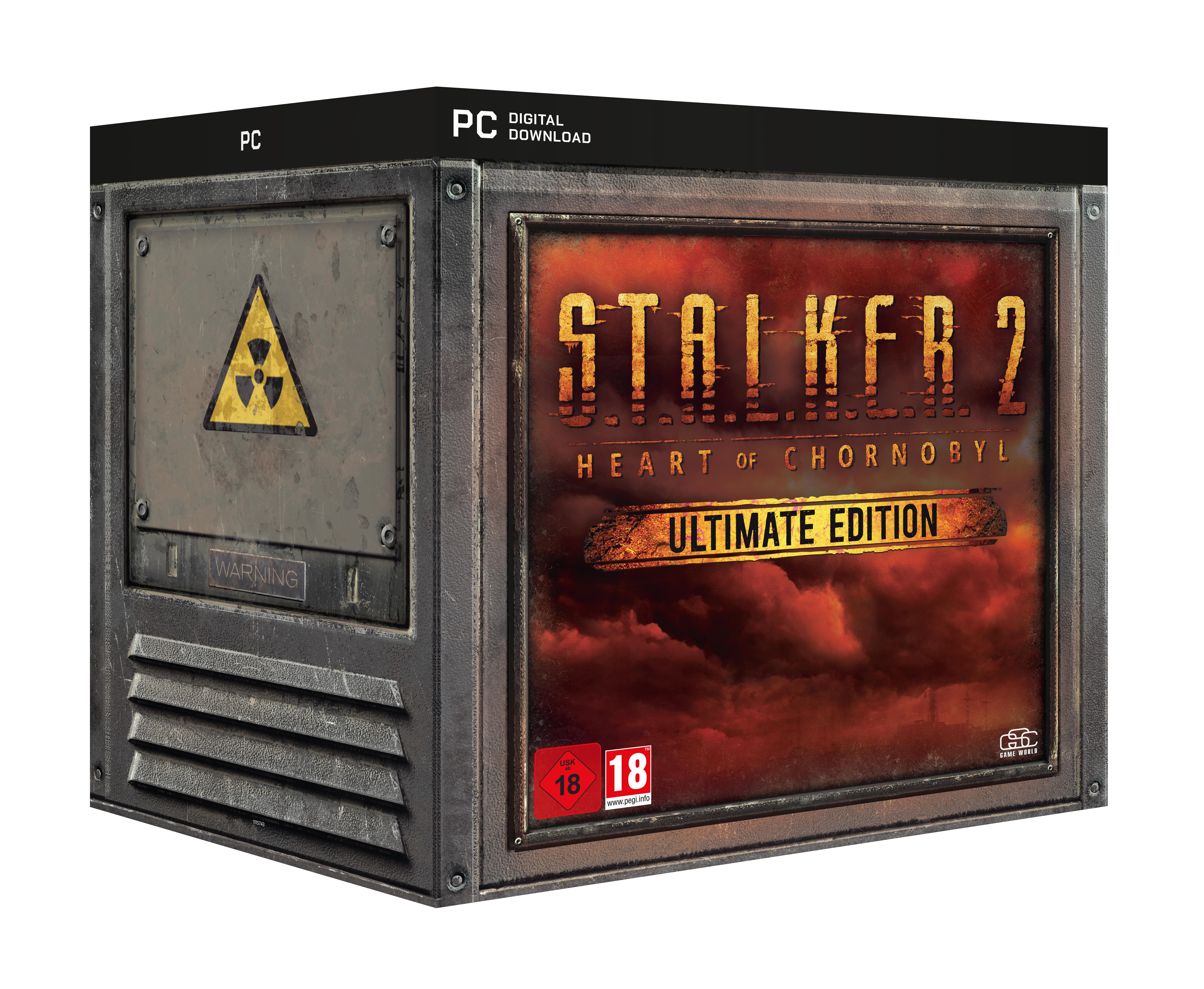 Stalker 2 Spielbox. Es ist eine Metallbox mit Warnungen und einem Spiel-Logo auf der Vorderseite.