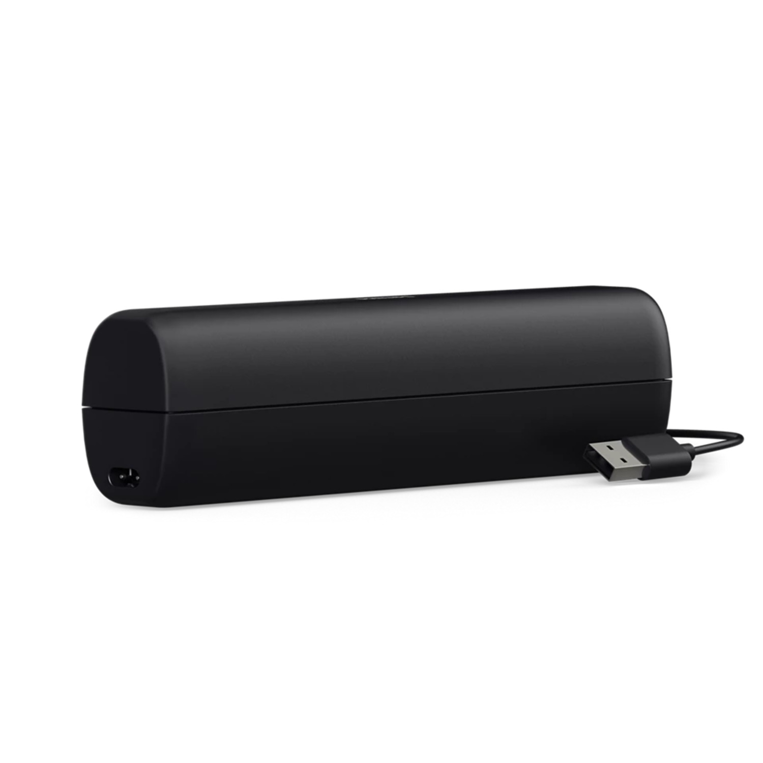 Appareil noir et cylindrique avec un câble USB.