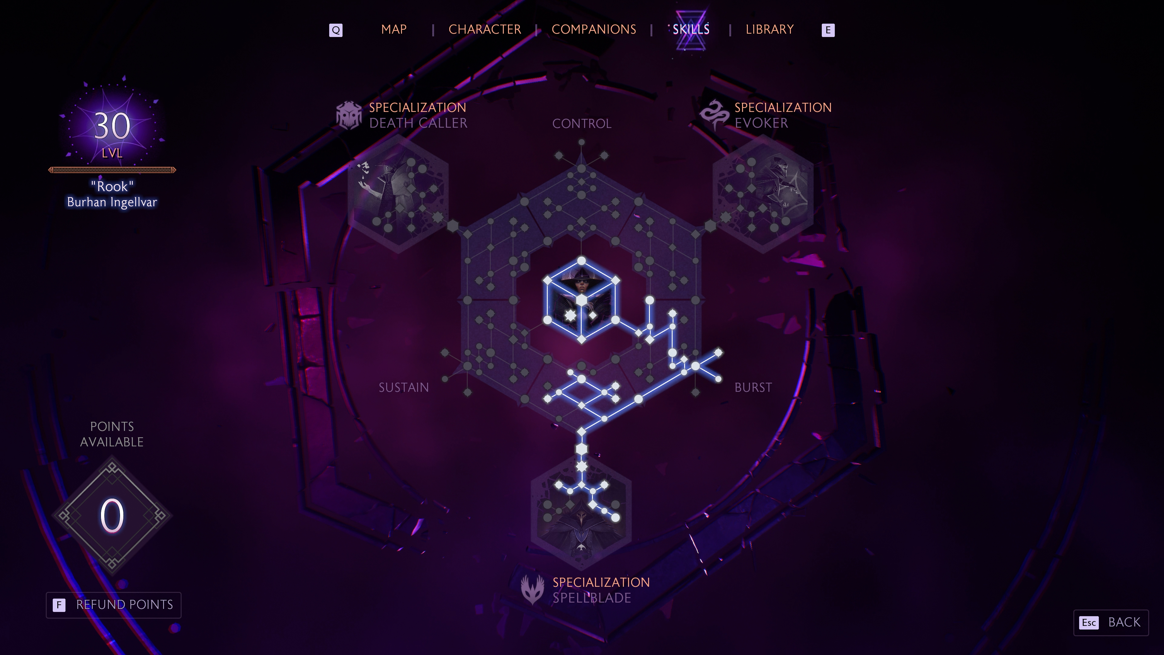 Eine Skill-Tree-Oberfläche auf einem Bildschirm mit Level 30 Text.