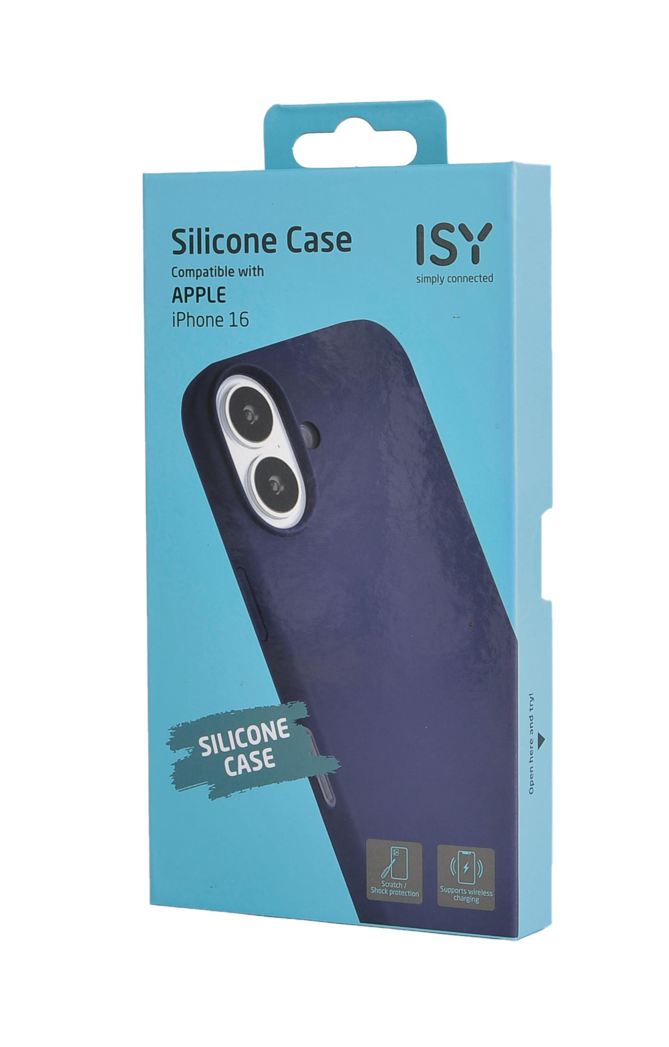 Eine blaue Telefonhüllenbox mit sichtbarer Telefonhülle.