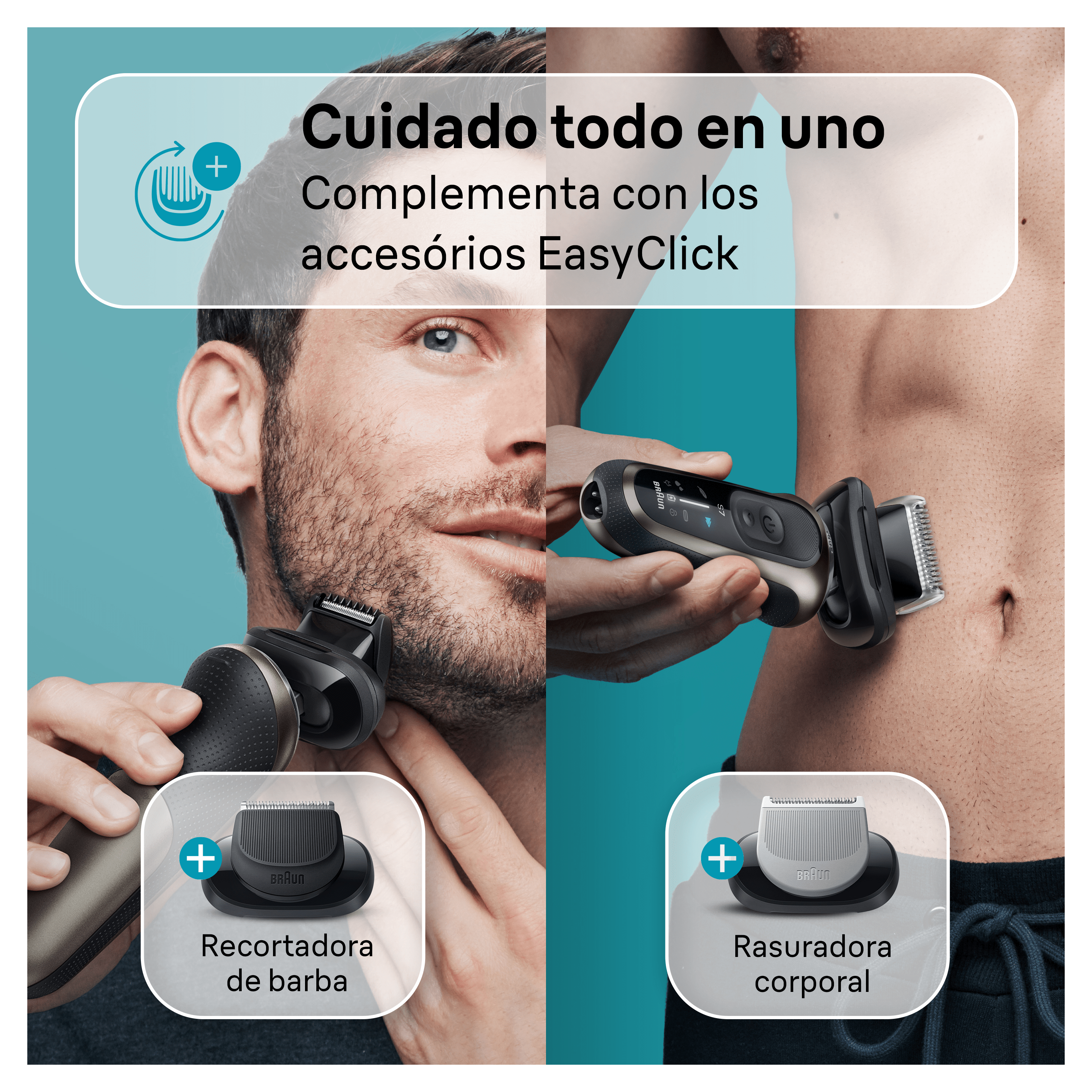 Afeitadora - Braun Series 7 72-C7650cc, Afeitadora Eléctrica, Con centro de limpieza SmartCare, 2 Accesorios EasyClick, Dorada