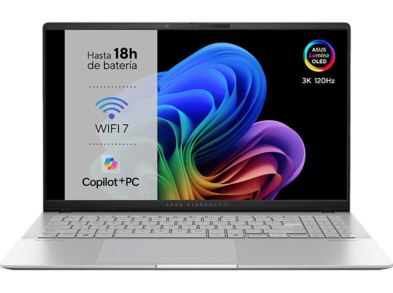 Portátil - ASUS Vivobook S 15 S5507QA-MA012W Copilot+ PC, 15.6" OLED 3K 120Hz, Snapdragon® X Plus X1-P42-100 45 TOPS, 16GB RAM, 512GB SSD, Adreno GPU