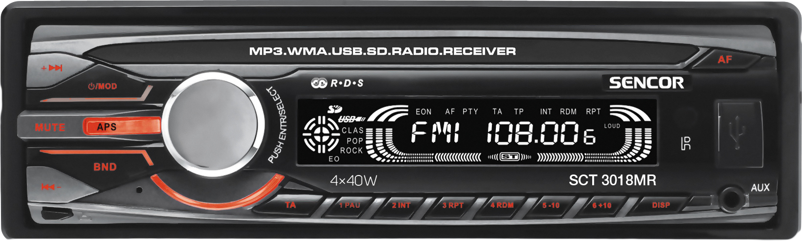 SENCOR SCT 3018MR Autórádió MP3/WMA/USB/CD/MMC, fekete (SCT 3018MR)