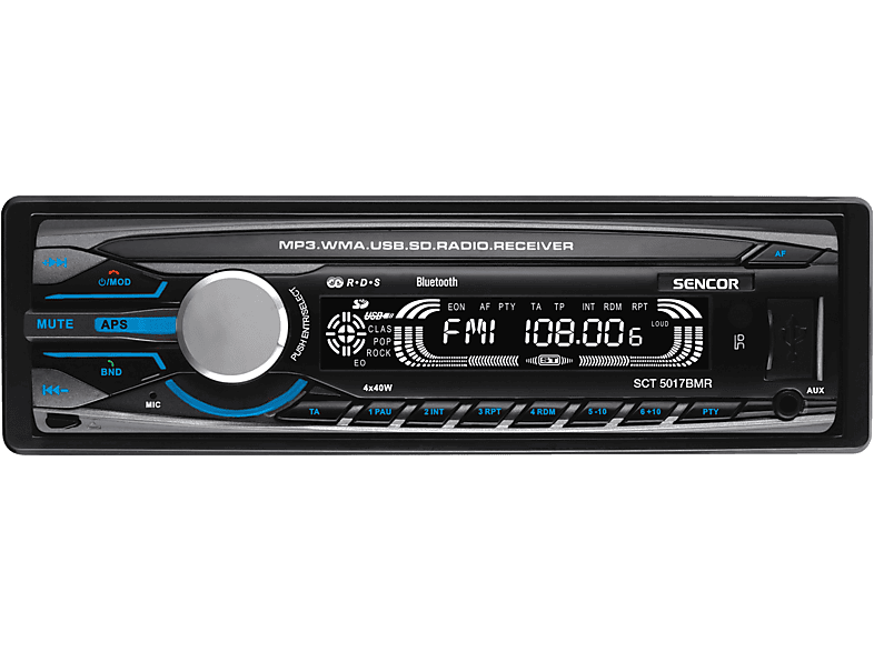 SENCOR SCT 5017BMR Autórádió BT/USB/CD/MP3/SD/MMC/AUX, távirányító, fekete (SCT 5017BMR)