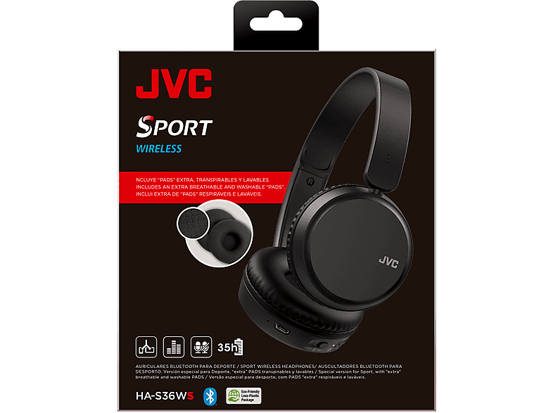 Auriculares inalámbricos - JVC HA-S36W, Sport, Circumaurales, Diadema, Bluetooth, Plegable, Negro – imagen 2