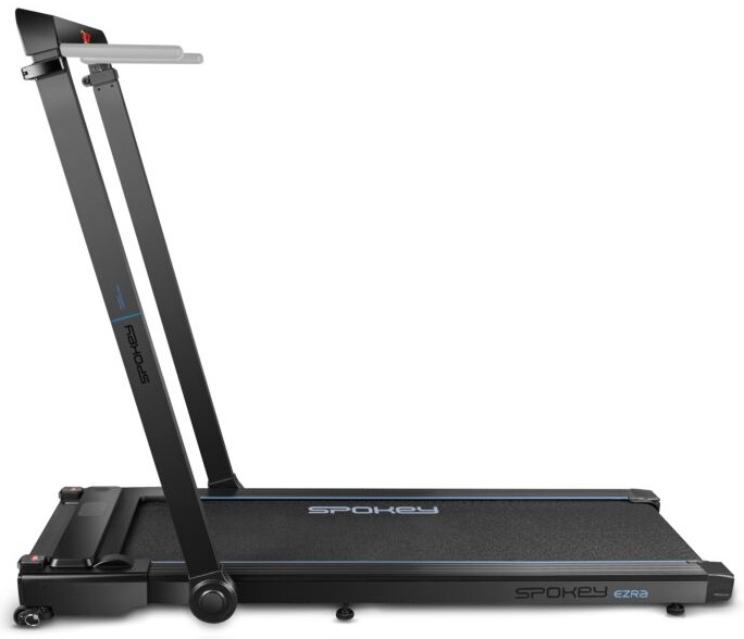 Czarna bieżnia z konsolą. Tekst: Spokey eZR3.