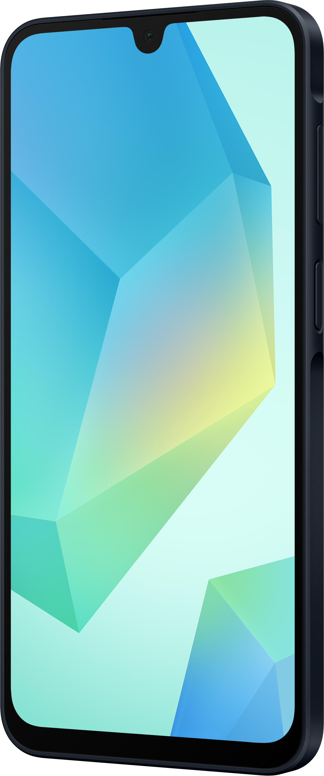 Gros plan d'un smartphone avec un design abstrait dégradé sur l'écran, cadre noir et caméra.