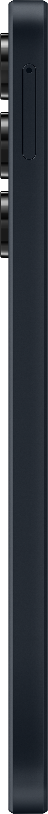 Appareil noir, vertical, rectangulaire. Vue latérale, possiblement un téléphone ou une tablette.