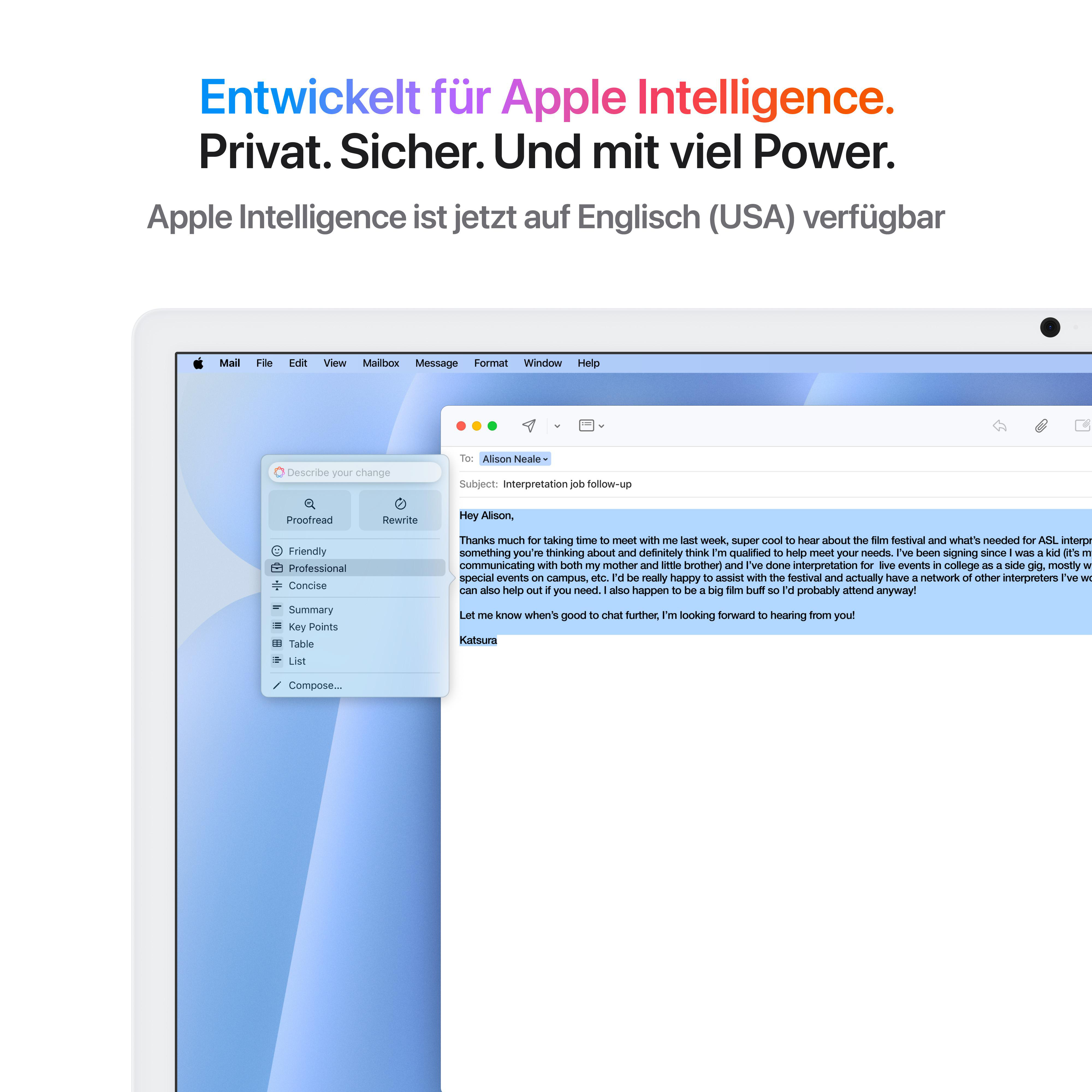 Ein Laptop-Bildschirm, der eine E-Mail-Oberfläche mit einem Text über ein Ereignis anzeigt.