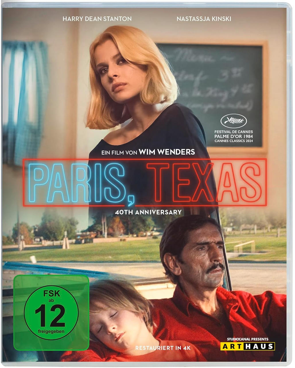 DVD-Cover für Paris, Texas. Zeigt eine Frau und einen Mann mit dem Text: 40th Anniversary.