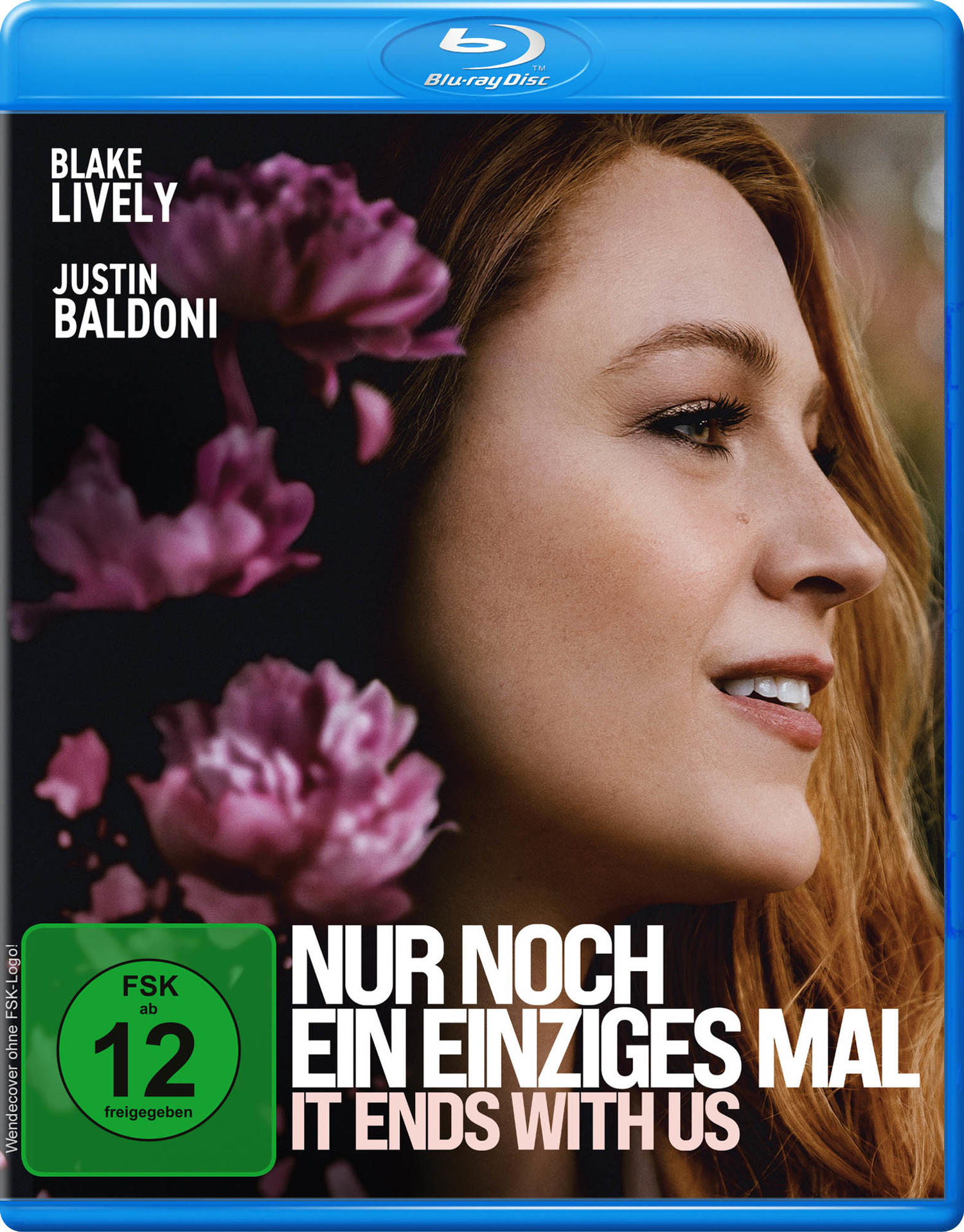 Blu-ray-Disc-Cover. Blake Lively und Justin Baldoni vorne. Rosa Blumen.