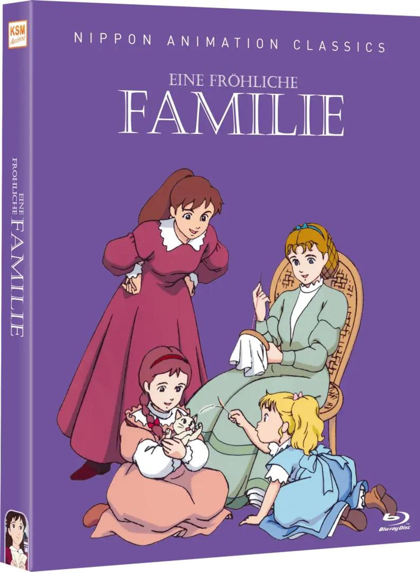 Ein Filmcover für einen Anime-Film mit dem Titel Eine Fröhliche Familie, mit vier Charakteren in einer Szene.