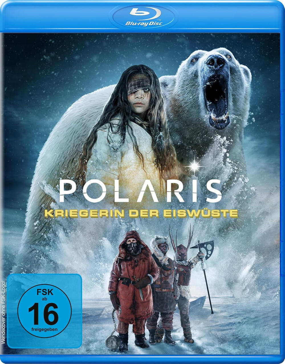 Blu-ray-Cover von Polaris. Zeigt eine Frau und einen Eisbären mit dem Text: Kriegerin der Eiswüste.