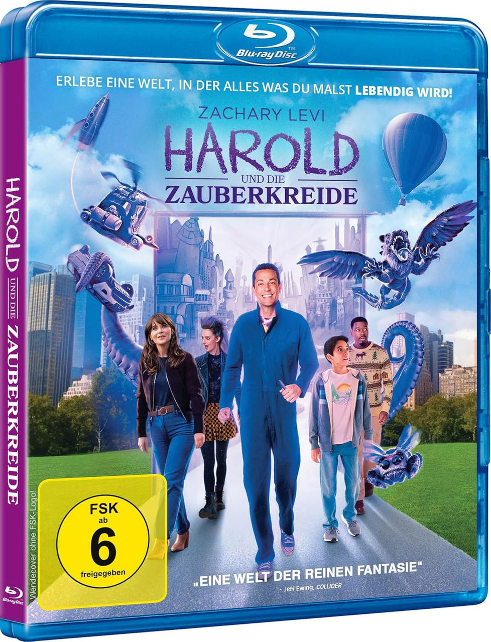 Filmcover: Menschen vor Fantasy-Stadt, blaue Blu-ray-Hülle.