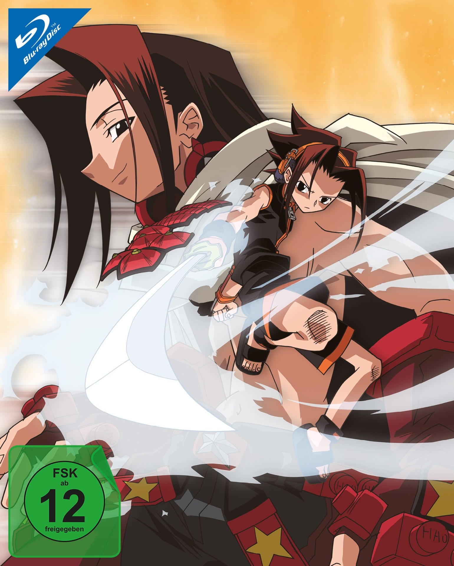 Anime-Cover: Zwei Figuren, eine im Vordergrund, kämpfend. Die andere im Hintergrund. Blu-ray-Logo oben.