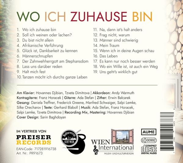 CD-Cover mit deutschem Text, Logo und Details. Der Titel lautet 'Wo ich Zuhause bin'.