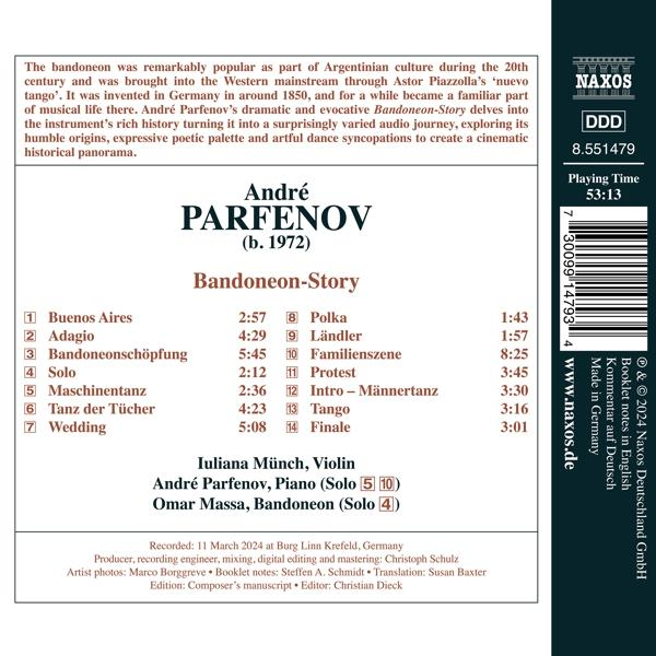 Buchcover: André Parfenov Album mit Trackliste und Credits, weißer Hintergrund.
