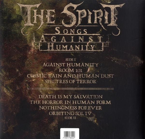 Albumcover für 'The Spirit - Songs Against Humanity' mit Titelliste und Logo.