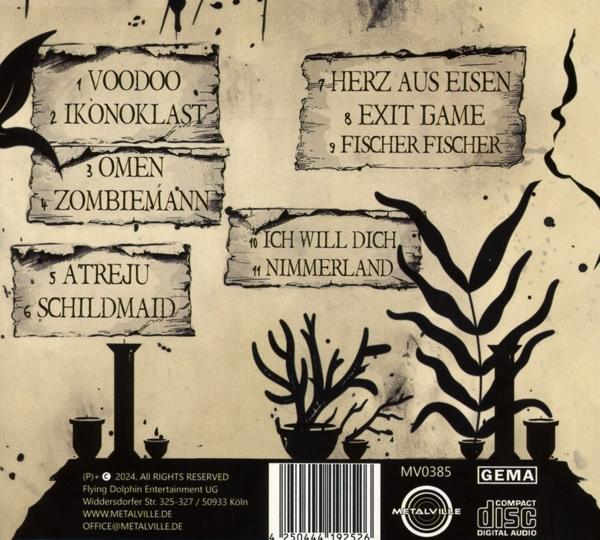 Rückseite einer CD mit Titelliste. Enthält Text, Logos und einen Barcode mit dem Titel 'Zombiemann'.
