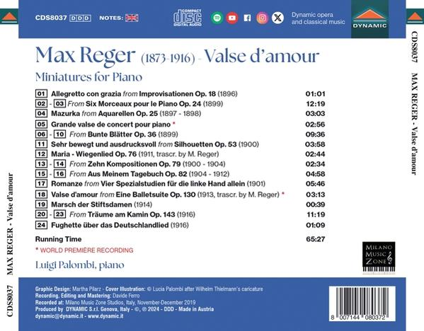 CD-Cover mit Text über Max Regers 'Valse d'amour' mit einer Liste von Liedern und Zeiten.
