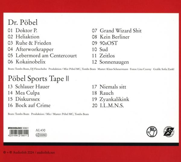 Rückseite der Schallplatte mit Titelliste. Textdetails, schwarzer Hintergrund, Handsymbol. Albumcover.