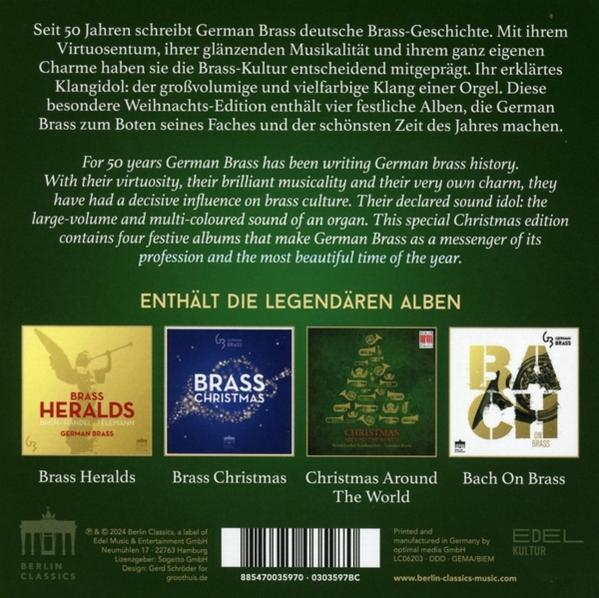 Rückseite eines Musikalbums, mit Bildern von vier Albumcovern und Text über die Musik.