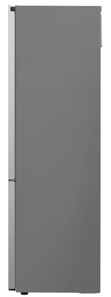 Szara lodówka LG, widok z boku, z uchwytem po lewej stronie.