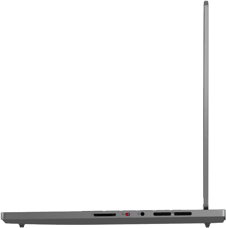 Laptop oldalsó nézete, az oldalsó portok és a zárt képernyő látható.