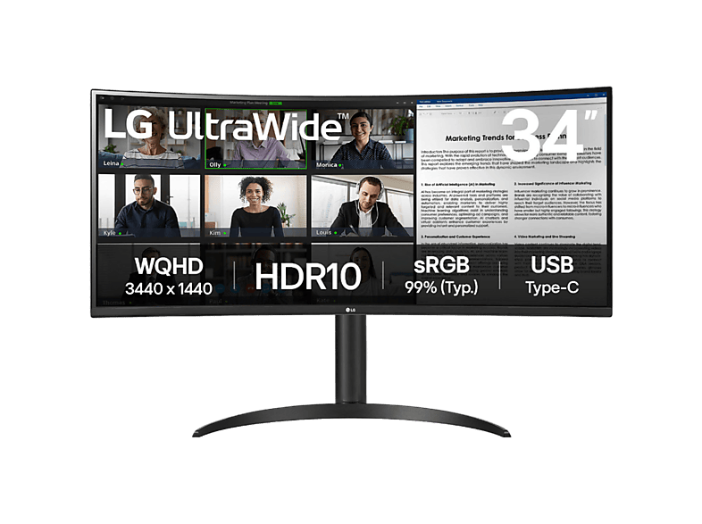LG UltraWide 34WR55QK-B - 34 inch - 3440 x 1440 (UWQHD) - VA-paneel - in hoogte verstelbaar