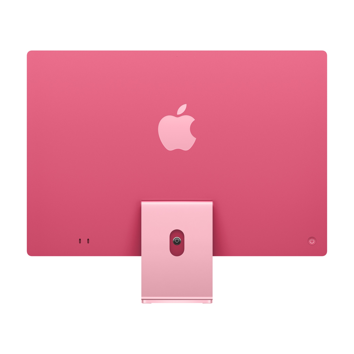 Retro di un computer rosa con il logo Apple.