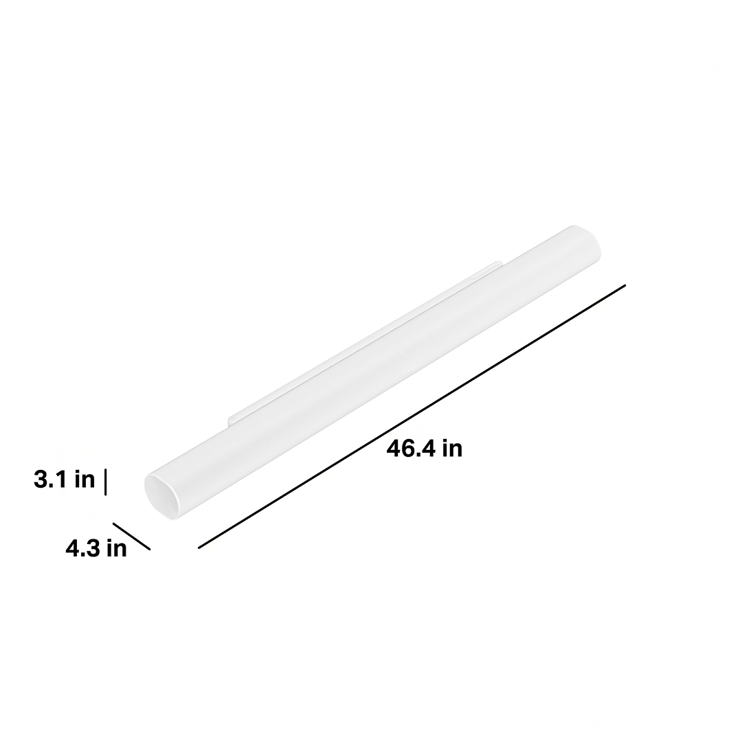 Fehér, hengeres lámpatest. A méretek fel vannak tüntetve: 3,1 hüvelyk x 46,4 hüvelyk.