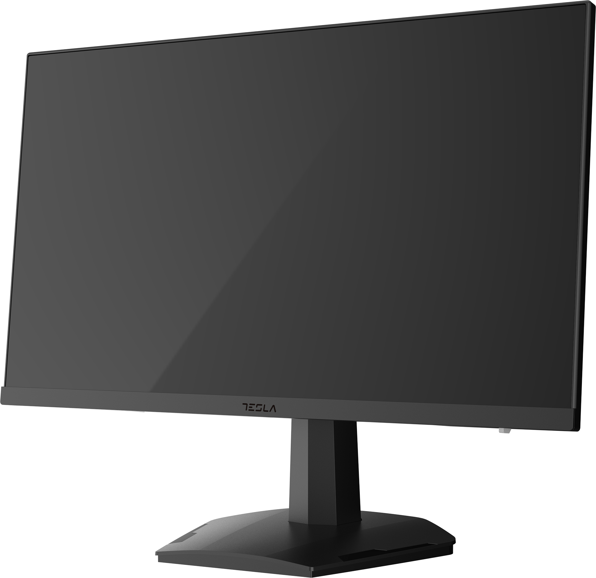 Egy fekete számítógép monitor, alján a 'TESLA' márkanévvel.