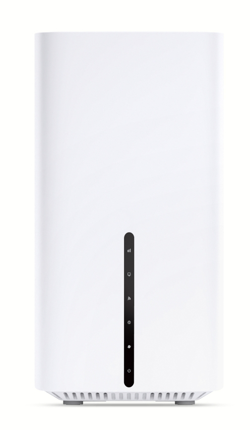 Białe, prostokątne urządzenie z czarnym, pionowym paskiem świateł, z białym tłem.